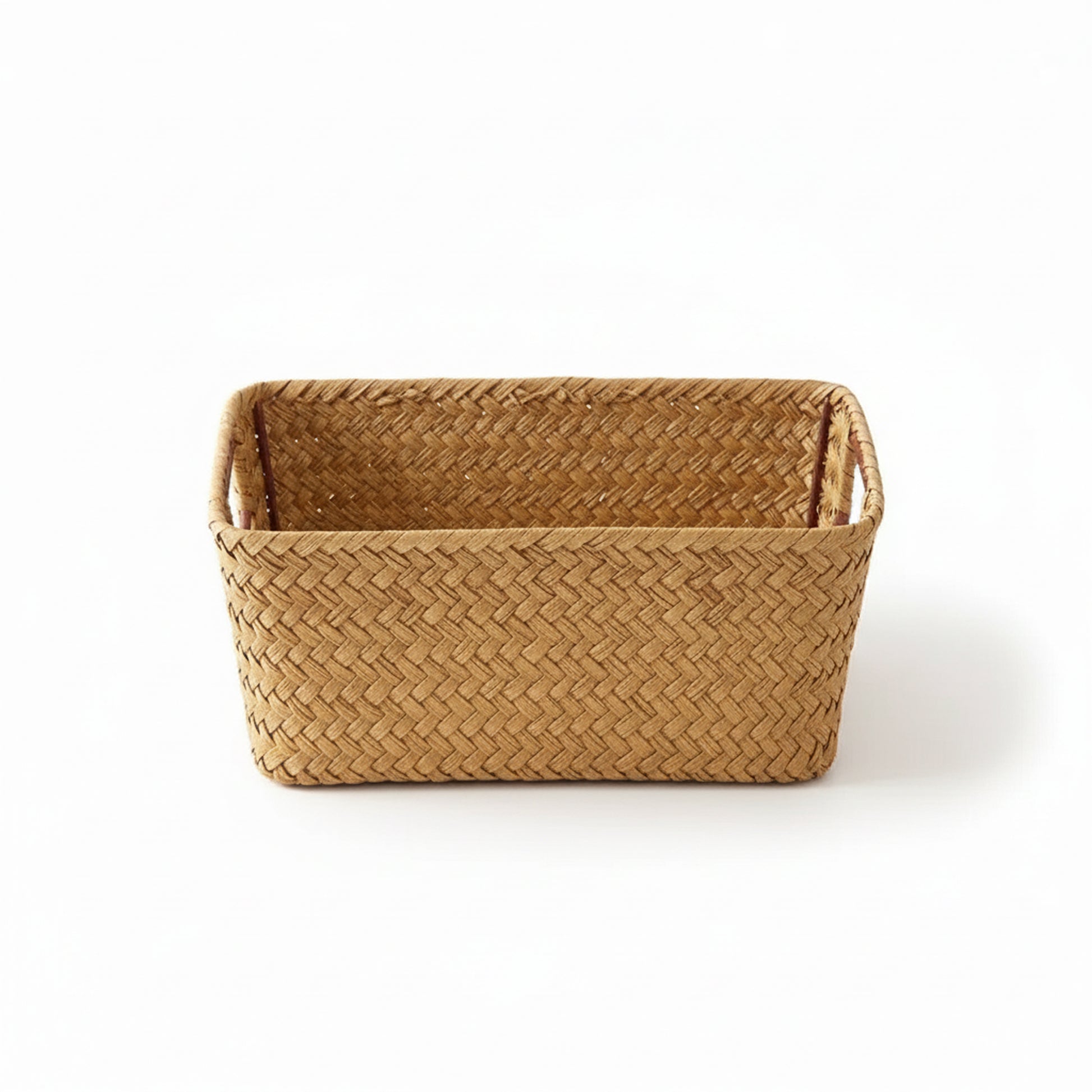 Handwoven rectangular seagrass storage basket (medium size) on a white background.