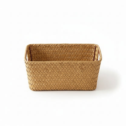 Handwoven rectangular seagrass storage basket (medium size) on a white background.