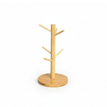 Mug Holder — Bamboo Mug Tree with Hooks (Countertop Cup Holder)