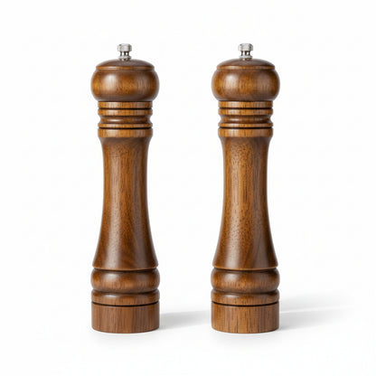 Wooden Salt and Pepper Grinder Set — Refillable Mills with Adjustable Ceramic Core