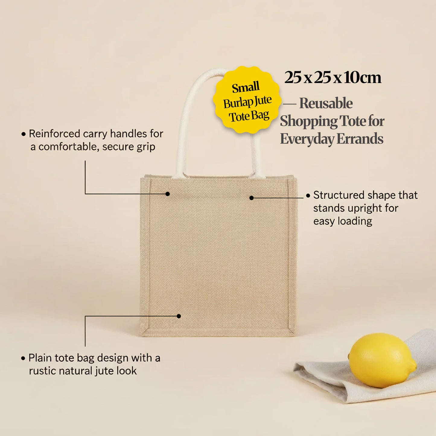 Eco-Friendly Burlap Jute Tote Bag Shopping — Reusable Market Tote (Small / Medium / Large)