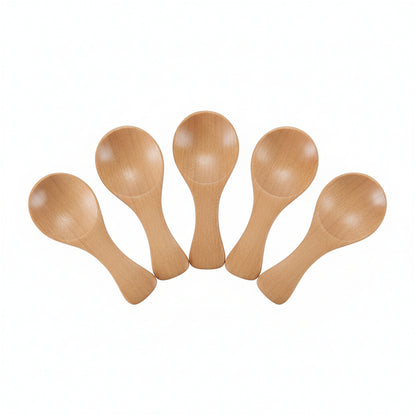 5Pcs Mini Wooden Spice Spoon Set – Schima Superba Wood Short-Handle Scoops for Salt, Sugar, Coffee & Tea Jars (Natural Wood or Dark Brown)