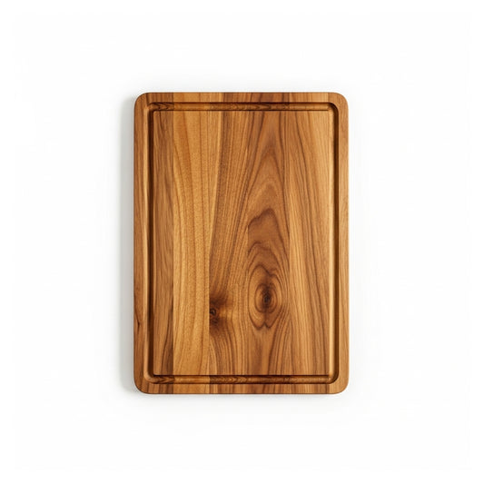 Product hero image of the wooden carving board on a white background, showing the juice groove and wood grain clearly.