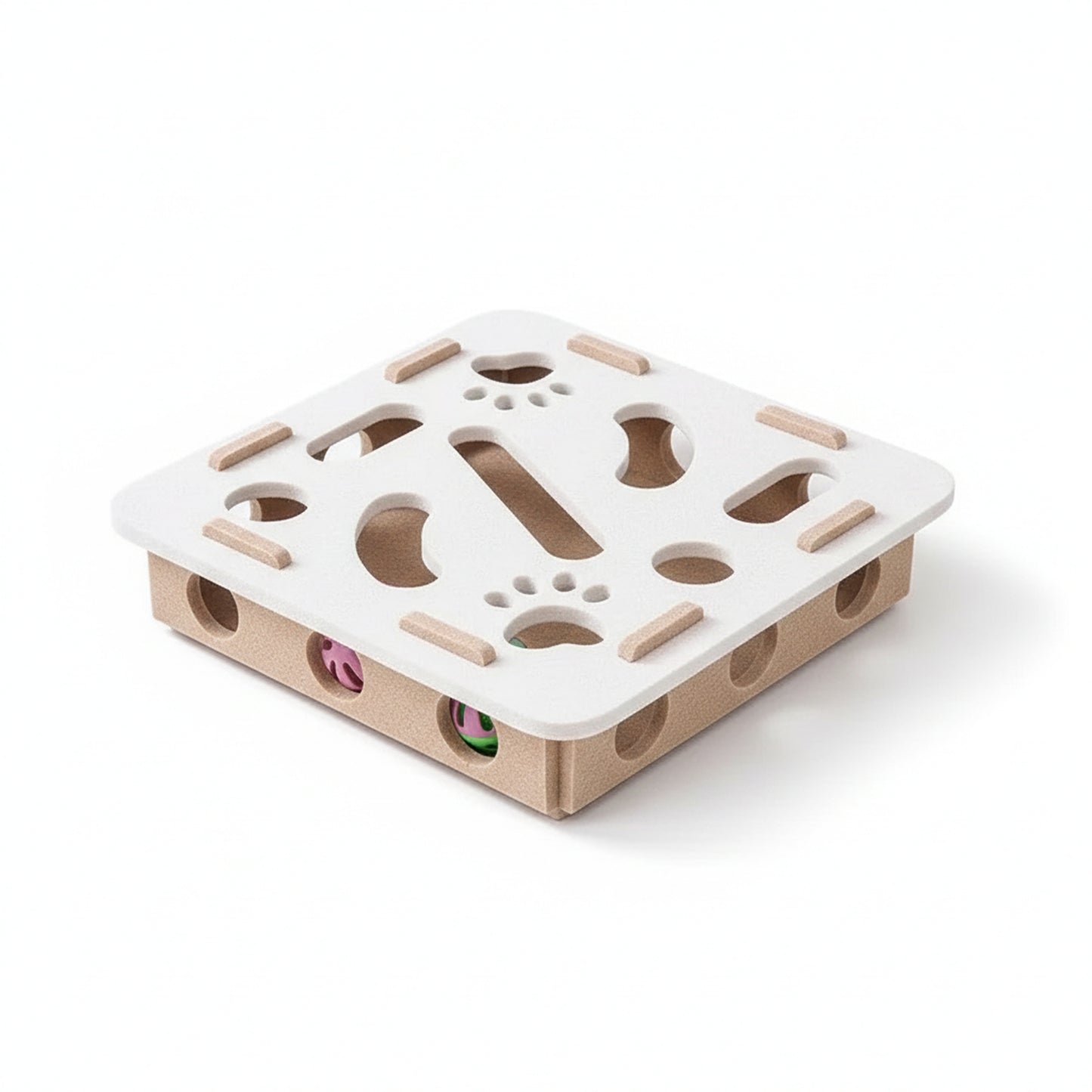 Cat Ball Track Toy with Puzzle Top, Wooden Cat Toys for Indoor Cats with Spinning Balls