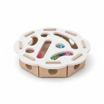 Cat Ball Track Toy with Puzzle Top, Wooden Cat Toys for Indoor Cats with Spinning Balls