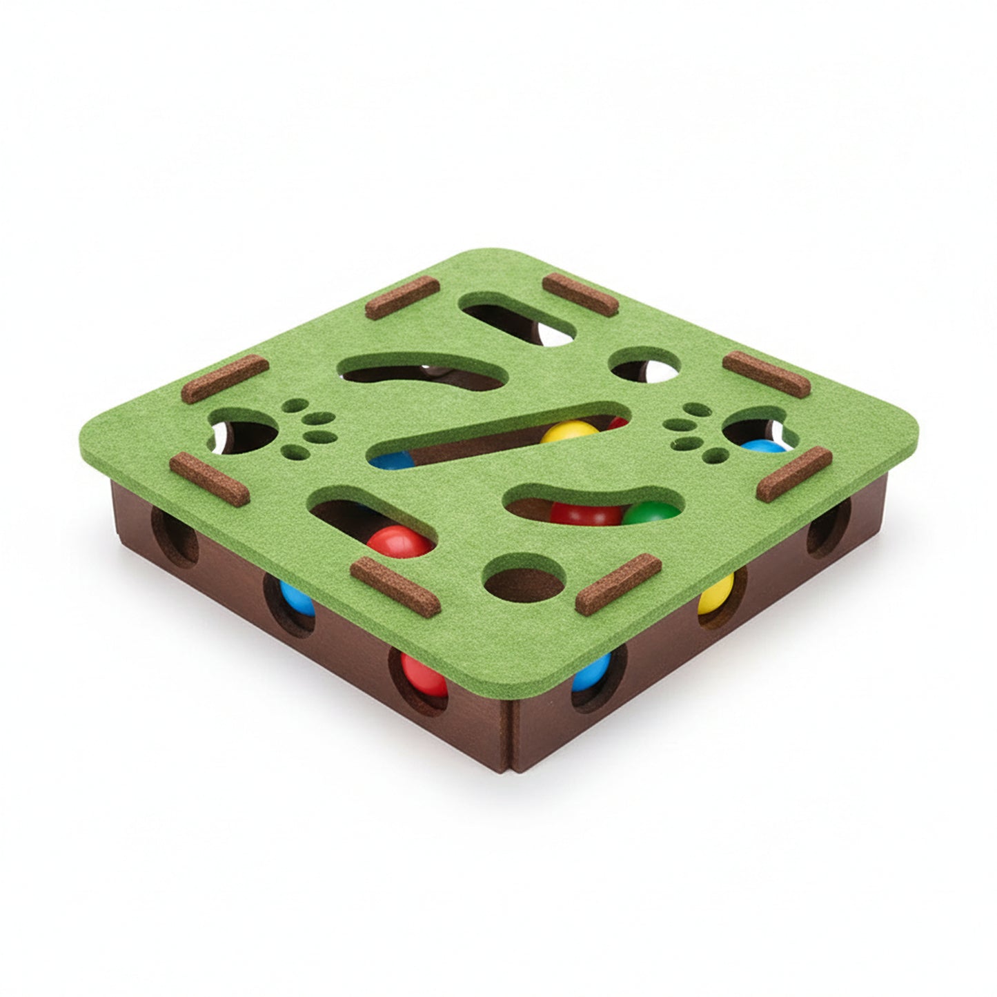 Amazon hero V1: Interactive cat ball track toy shown for scale and shape; puzzle-top openings with rolling balls inside.