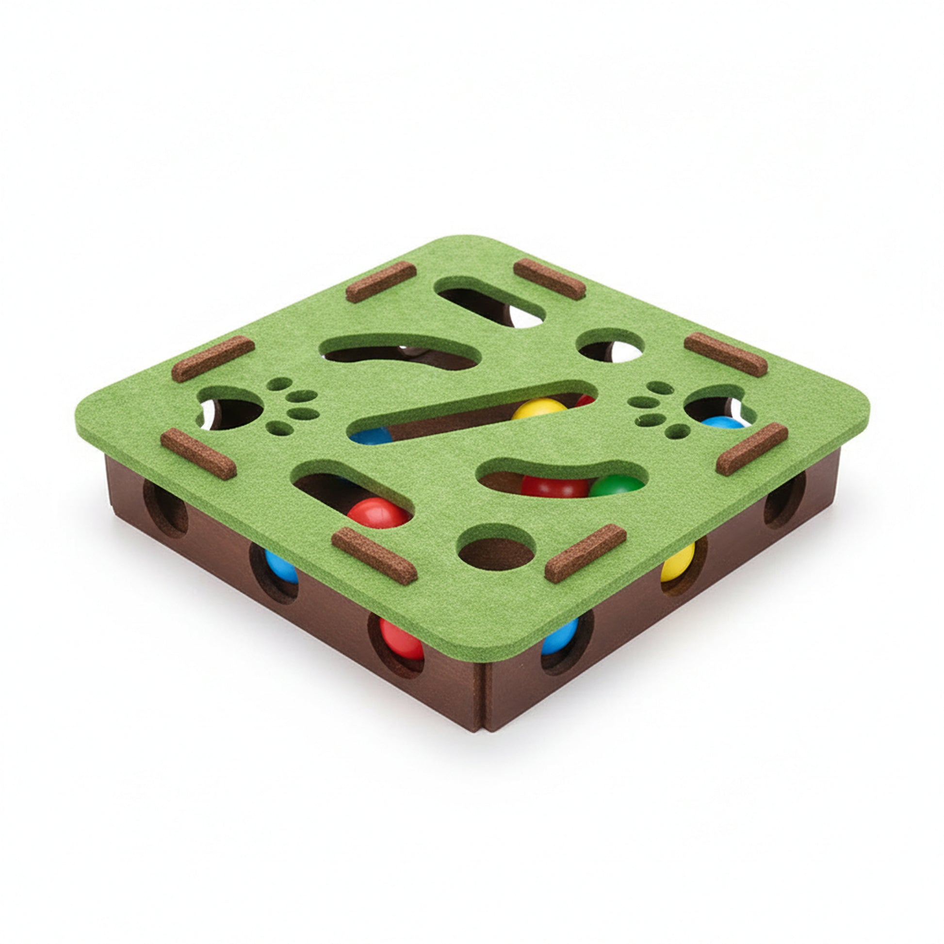Amazon hero V1: Interactive cat ball track toy shown for scale and shape; puzzle-top openings with rolling balls inside.