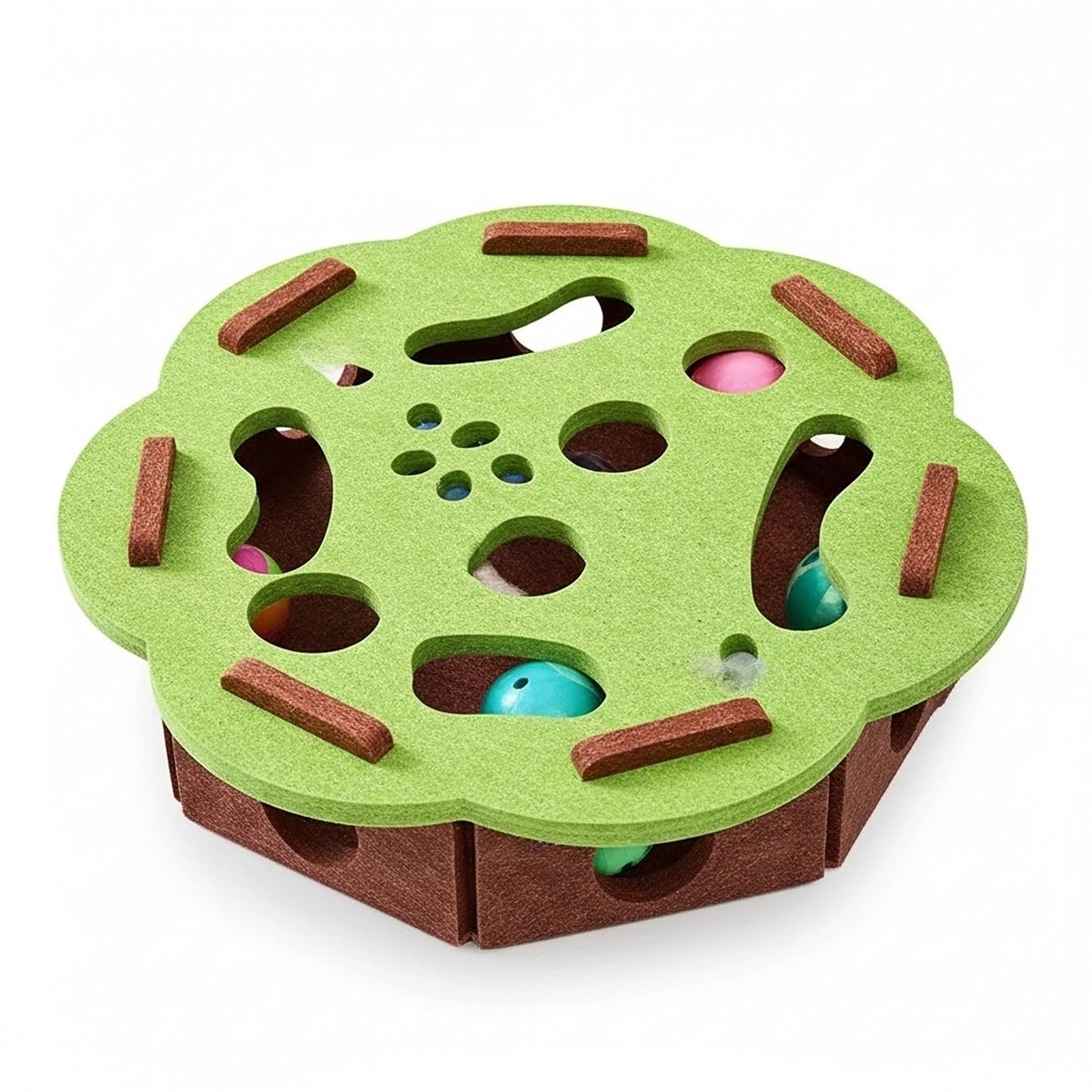 Cat Ball Track Toy with Puzzle Top, Wooden Cat Toys for Indoor Cats with Spinning Balls