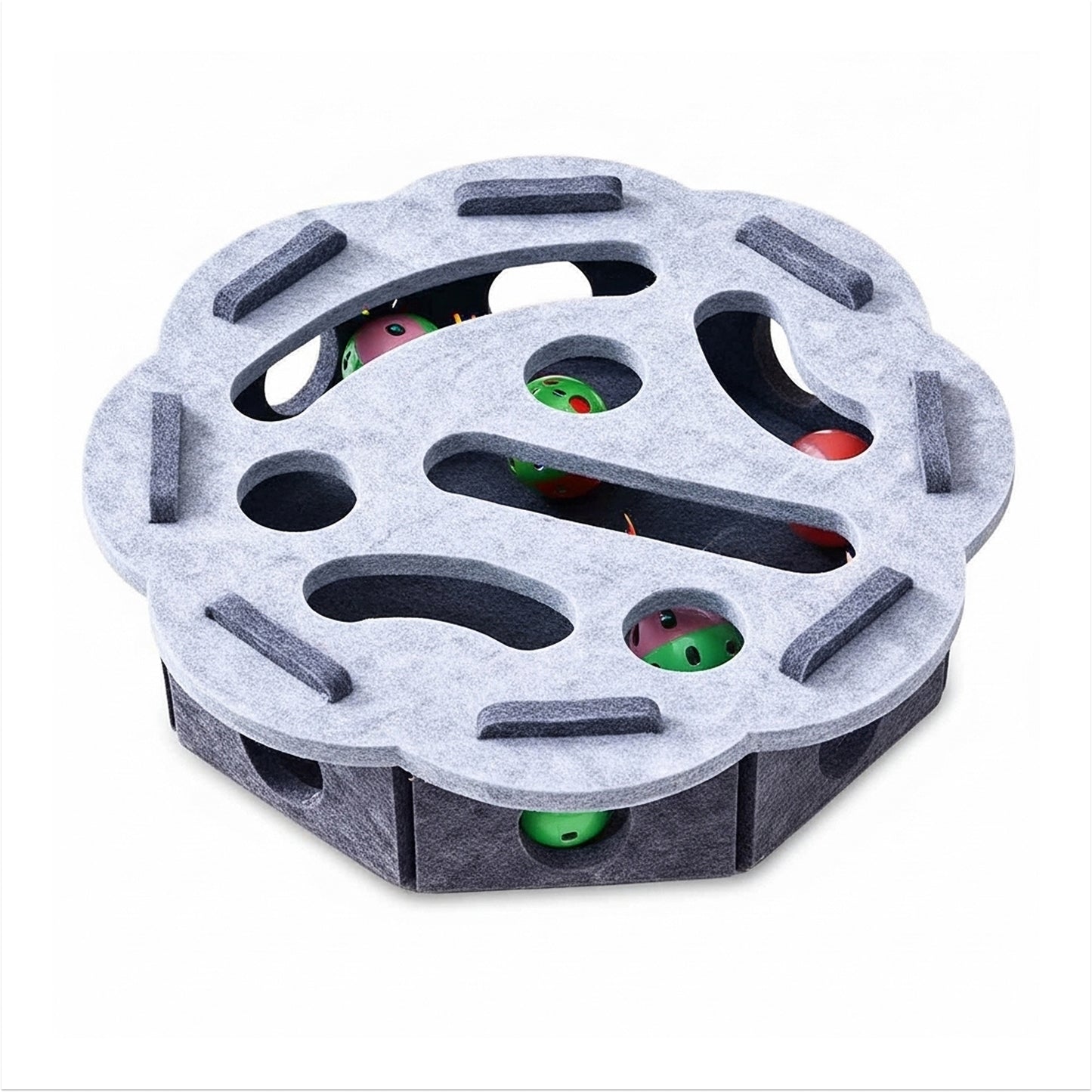 Cat Ball Track Toy with Puzzle Top, Wooden Cat Toys for Indoor Cats with Spinning Balls