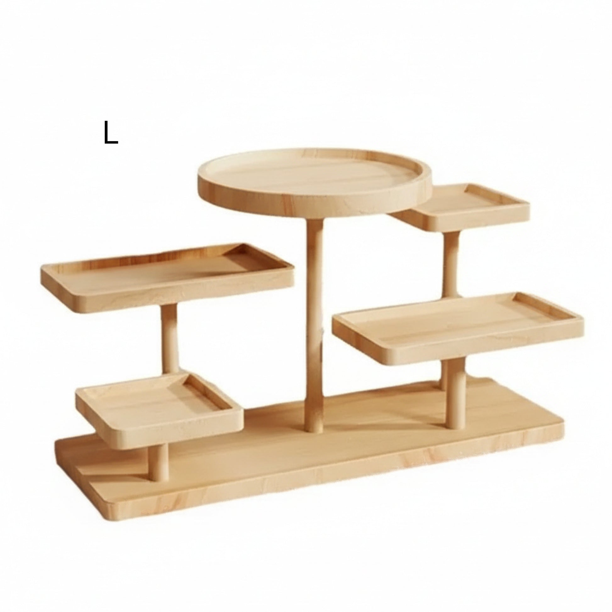 Wooden tiered display stand on a white background (variant shown)