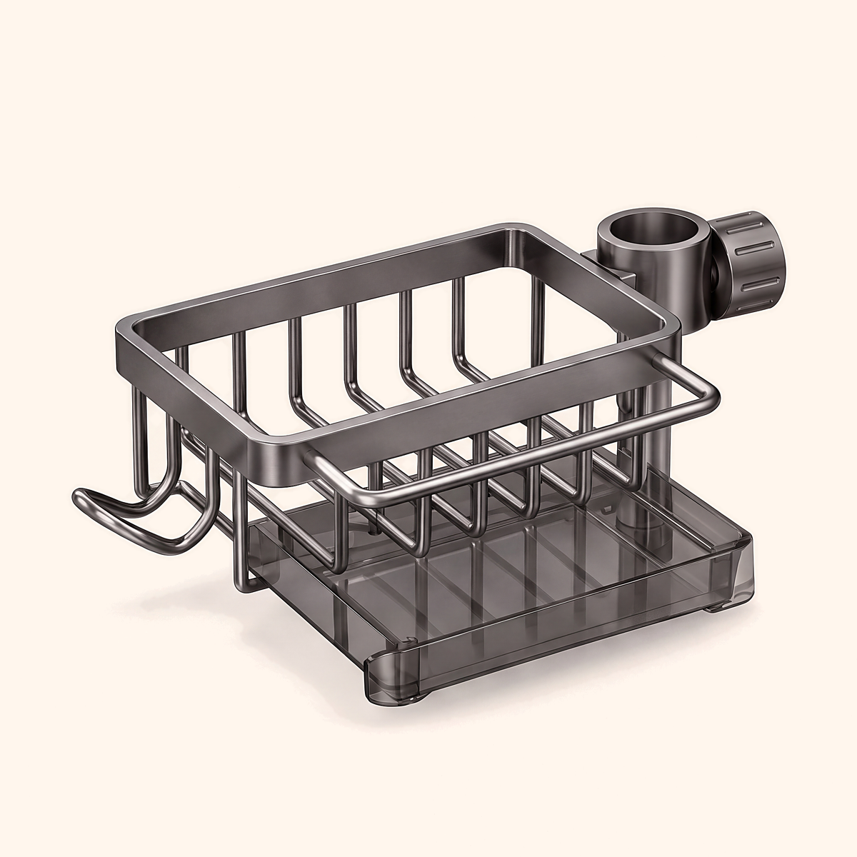 Grey single basket left of the collar, with towel rail and hooks