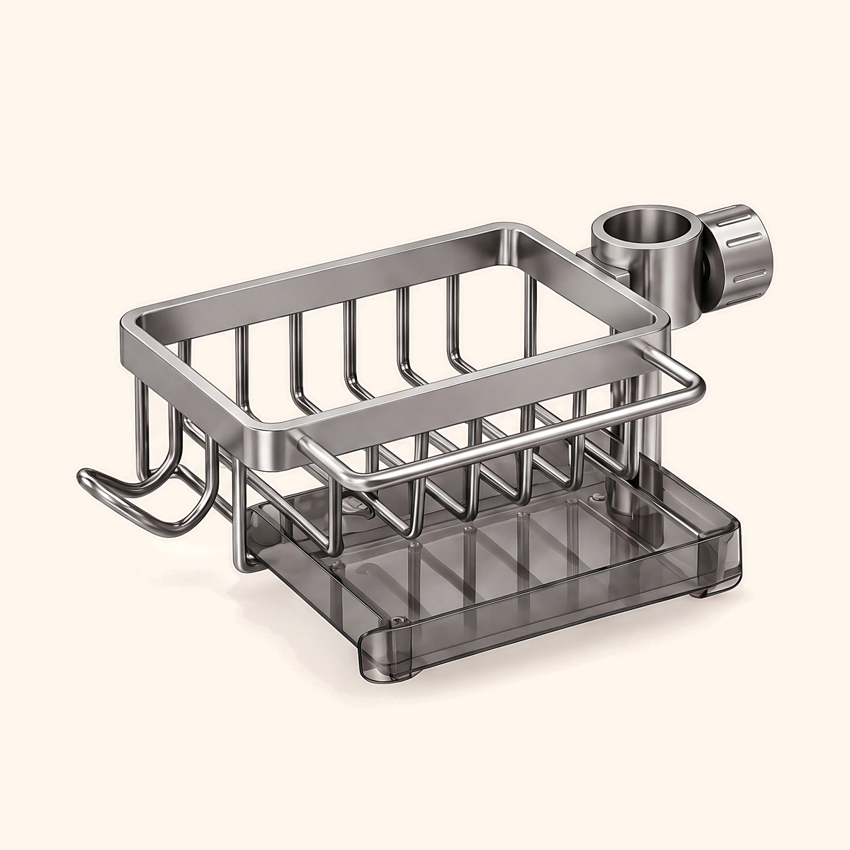 Silver single basket left of the tap collar, with side hooks