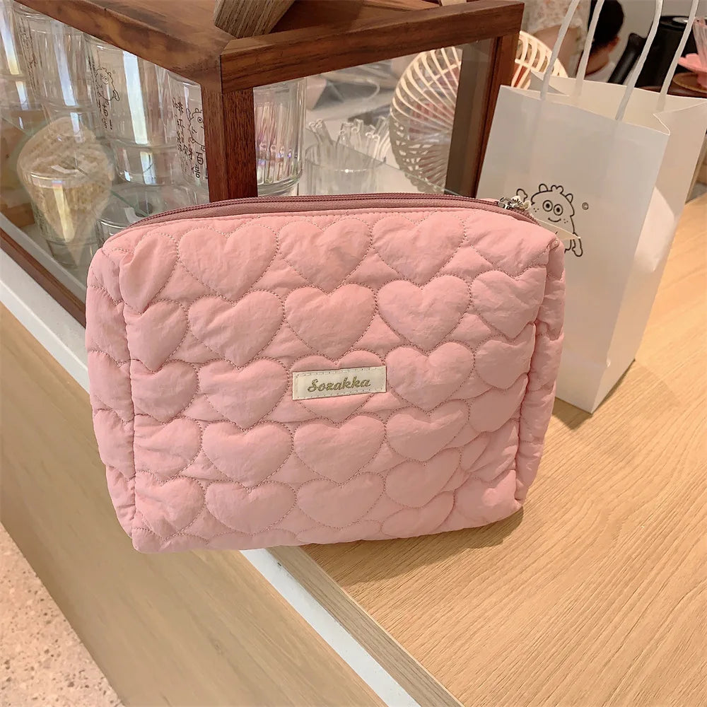 Quilted Cotton Ladies Travel Storage Bag Retro Cherry Women's Cosmetic Bags Cute Design Girls Pencil Case Makeup Bag Handbags
